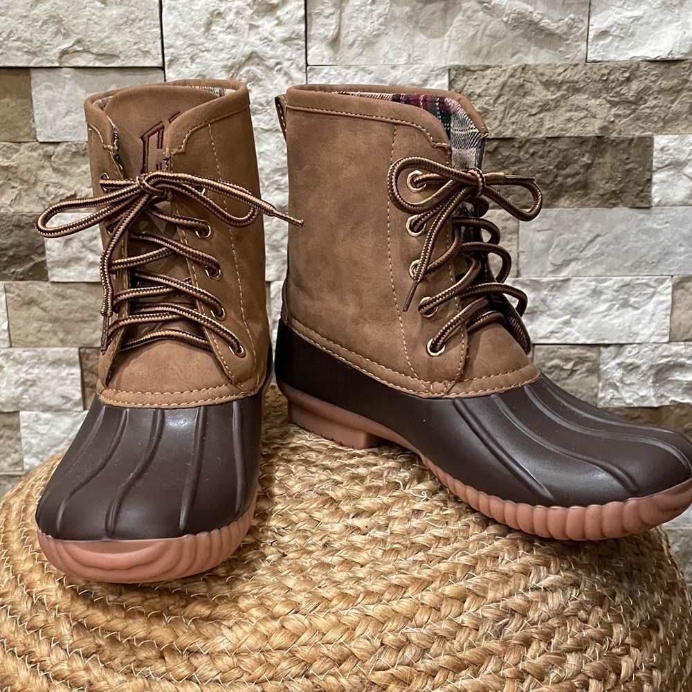 MARLEY LILLY Monogram Brown and Tan Duck Boots Size 4(UK)